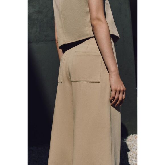 Khaki Brown Zara Lightweight Cropped Wide-Leg Pants (NWT) - Picture 4 of 8